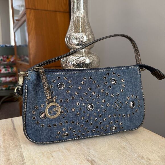 Guess Handbags - GUESS Studded Denim Mini Shoulder Bag Y2K Grommet Purse Vintage